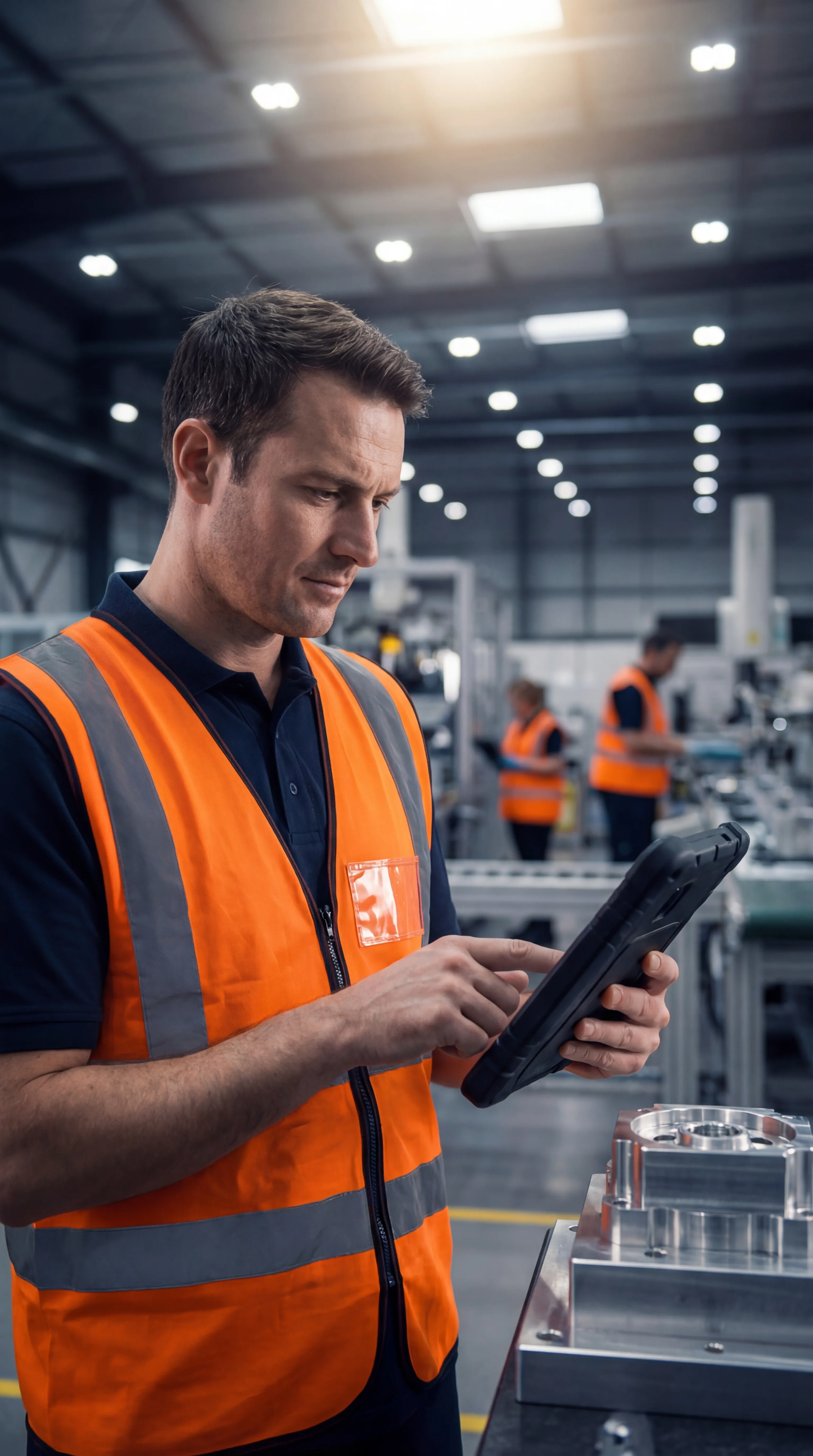 Operations manager reviewing procedures on tablet