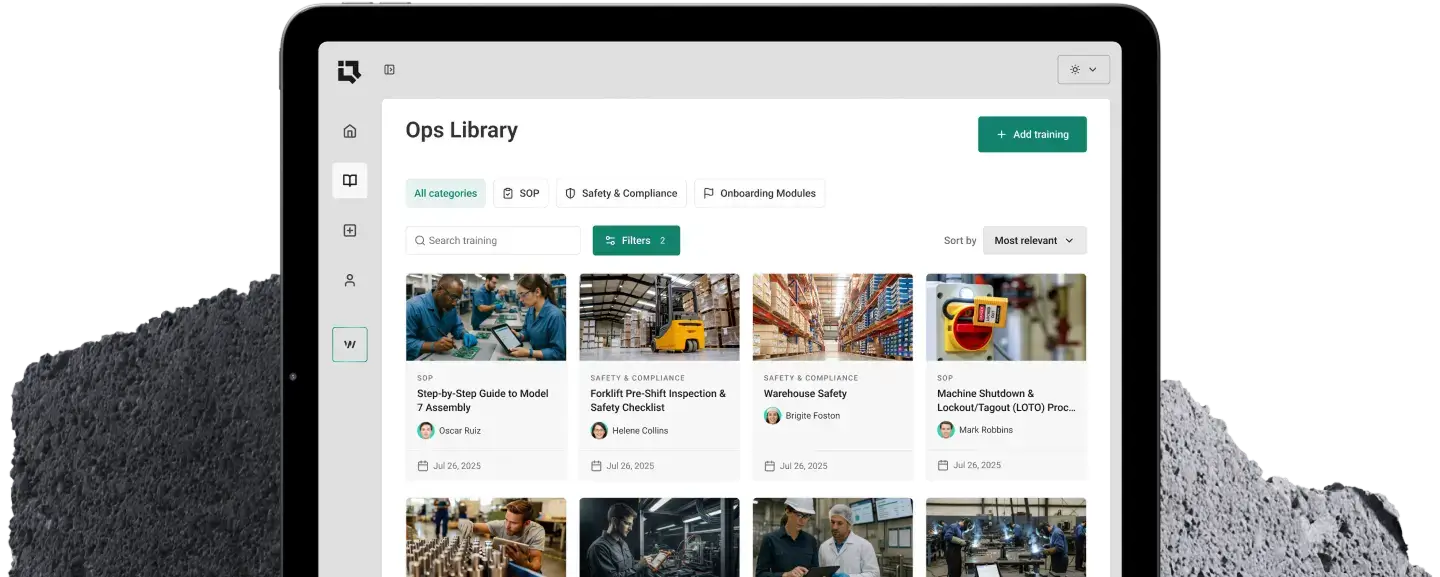 Industiq Ops Library interface showing workflow procedures