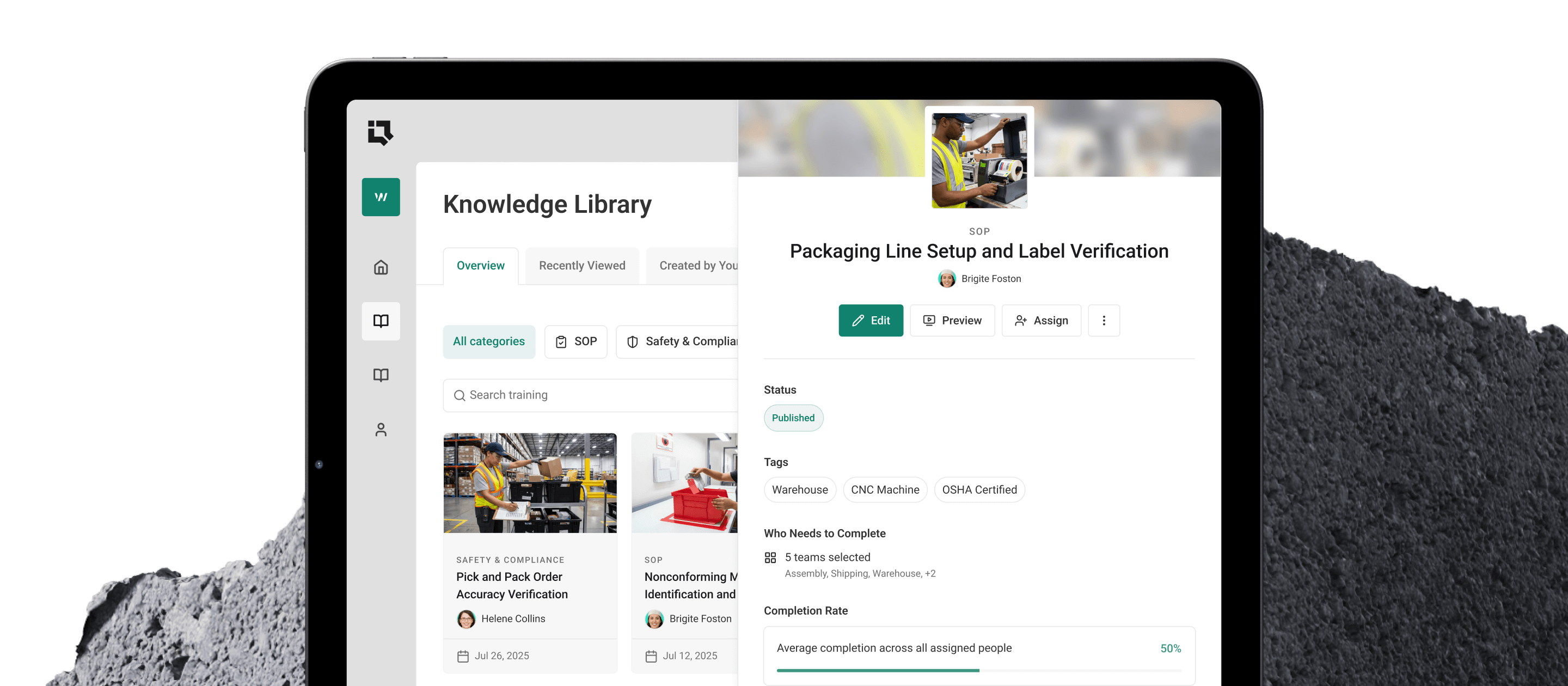 Industiq Ops Library interface showing workflow procedures