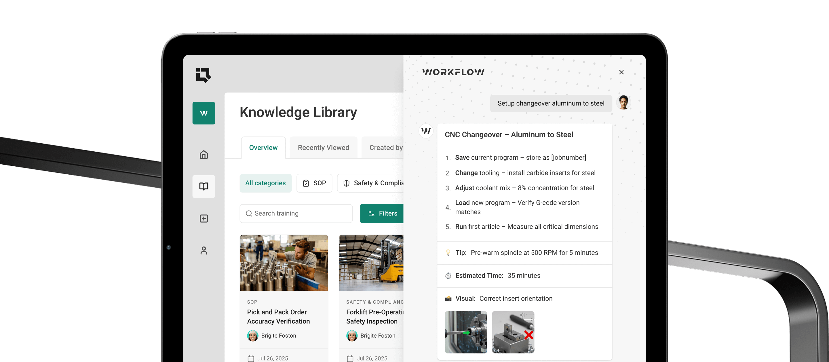 Industiq Ops Library interface showing workflow procedures