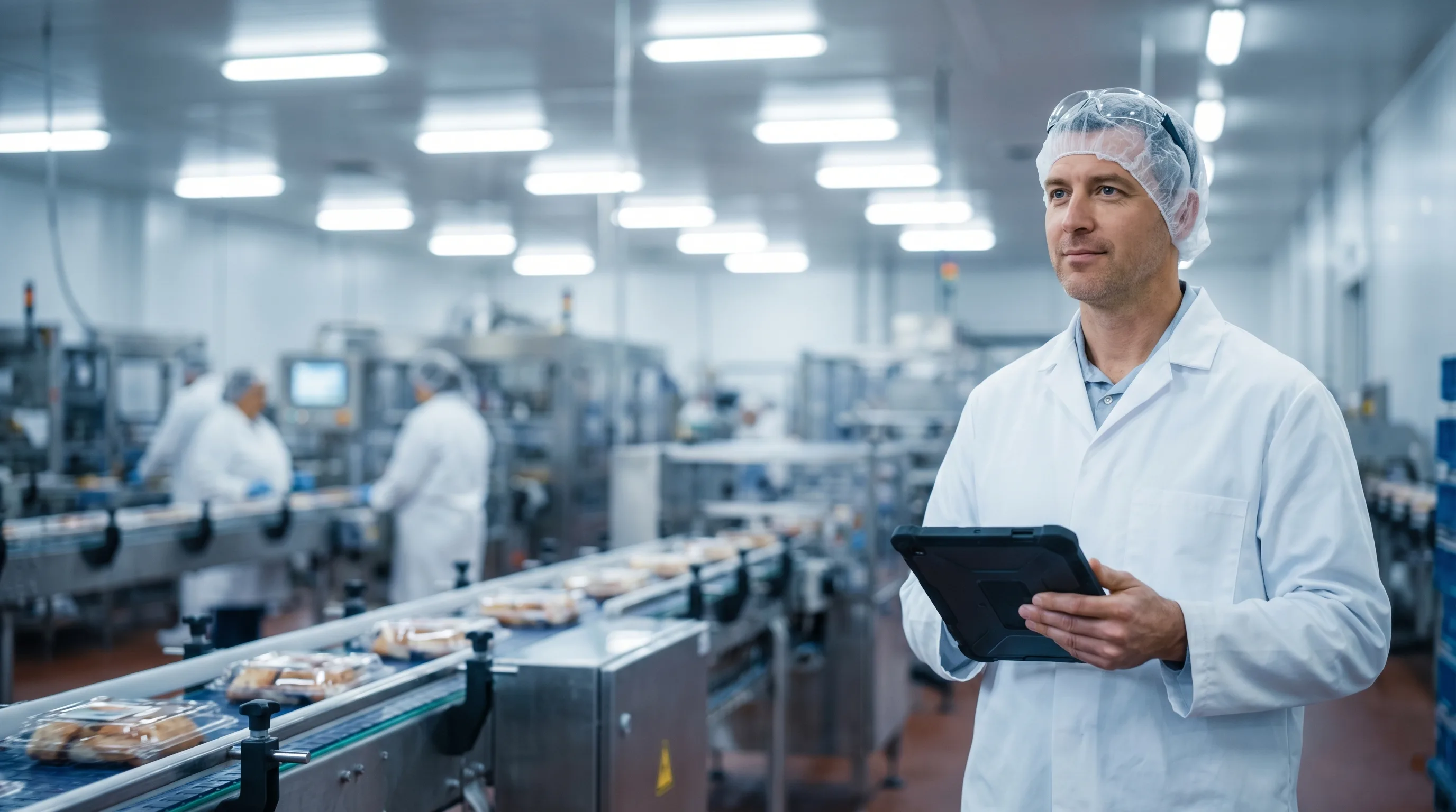 Manufacturing operator using tablet on production floor