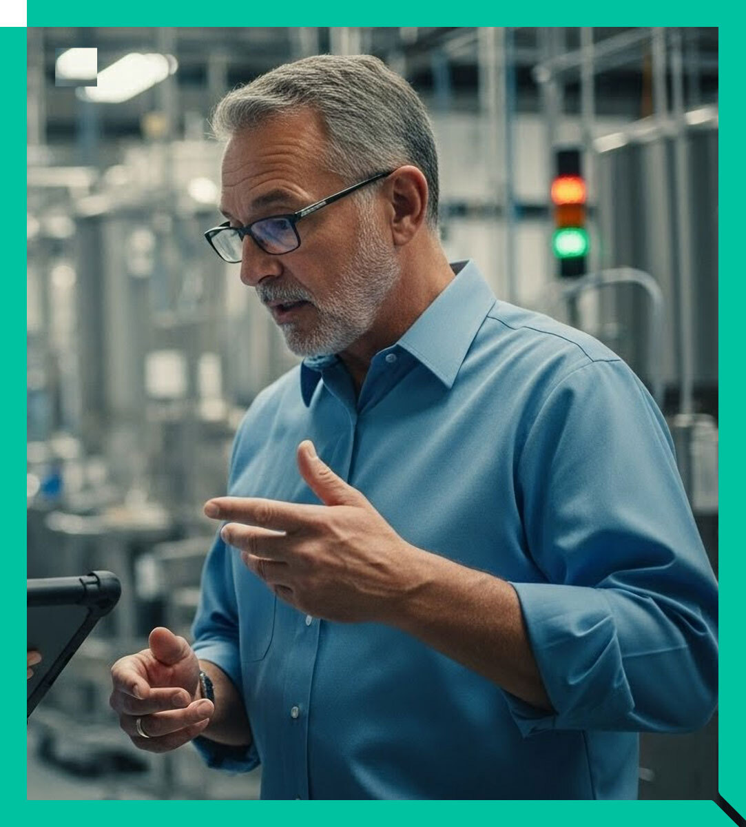 Operations team member referencing digital instructions on a tablet.