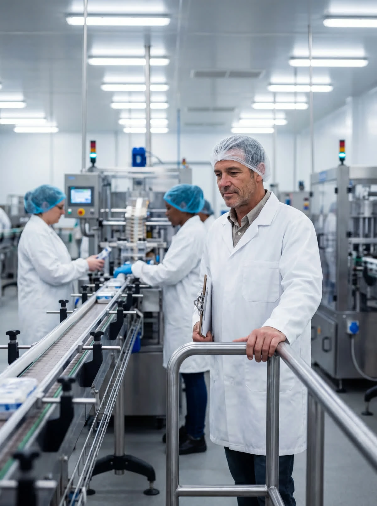 Plant operations manager surveying manufacturing floor
