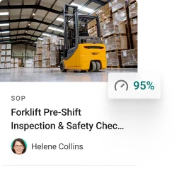 Forklift pre-shift inspection card showing 95% completion.