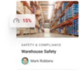 Warehouse safety card showing 15% completion.