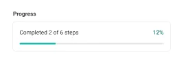 Progress card showing 2 of 6 steps completed at 12 percent.