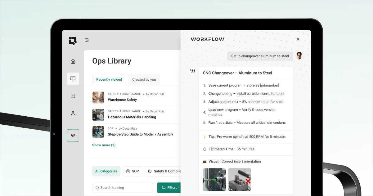 Workflow Assistant interface on a tablet.