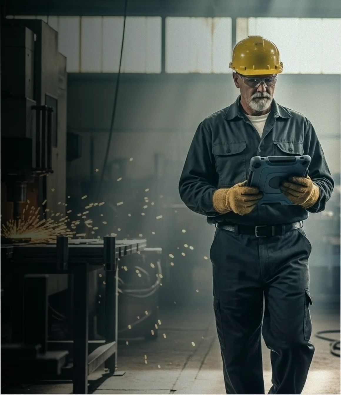 Technician reviewing workflow instructions on a tablet.