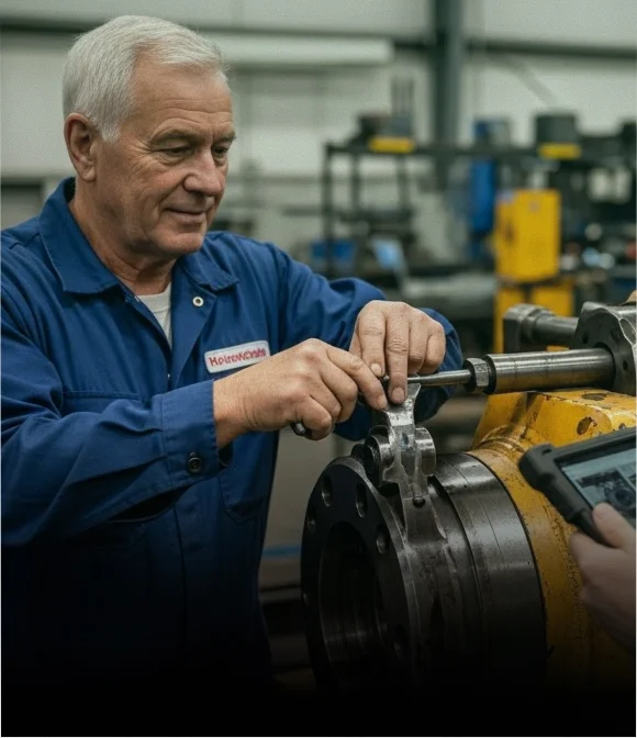 Operator referencing documented procedures on the floor.